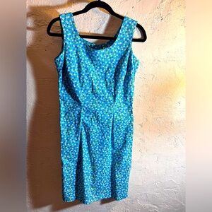 Vintage Betsy Lauren Blue Pleated Sheath Midi petite tiny flowers cottagecore